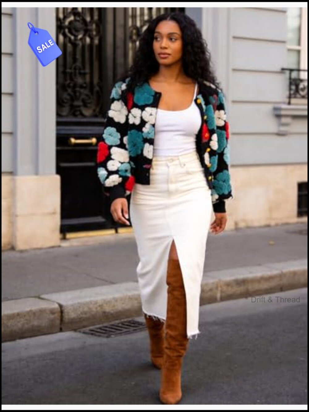 Cropped Floral Print Bomber Jacket Warm Fleece Varsity Coat - Picture 5 of 7
